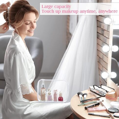 Amylove 10 Pcs Bride Cosmetic Bag Clear Makeup Bags Toiletry Bag Makeup Travel Cosmetic Makeup Bag Clear PVC Travel Bags for Wedding Party Bridesmaid Proposal Bridal Gift(Pink) in Saudi Arabia