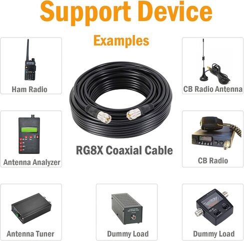 RG8X Coaxial Cable 50ft (15m), CB Coax Cable, UHF PL259 Male to Male Coaxial Cable Connector for HAM Radio, Antenna Analyzer in Saudi Arabia