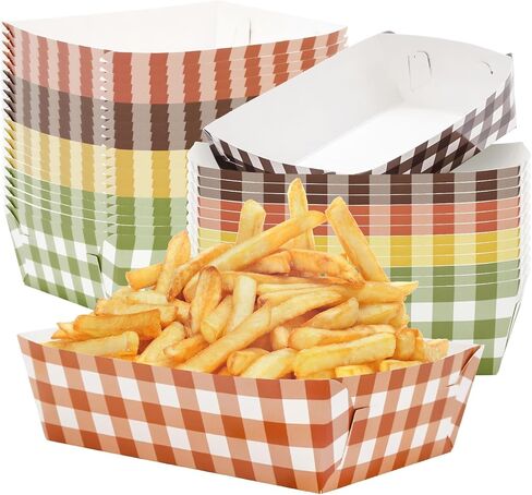 Whaline 120Pcs Fall Paper Food Tray 4 Colors Autumn Plaid Disposable Food Serving Boats Greaseproof Colorful Checkered Food Holders for Hot Dog Popcorn Taco Fries Party Supplies in Saudi Arabia