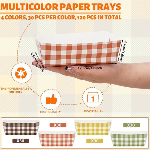 Whaline 120Pcs Fall Paper Food Tray 4 Colors Autumn Plaid Disposable Food Serving Boats Greaseproof Colorful Checkered Food Holders for Hot Dog Popcorn Taco Fries Party Supplies in Saudi Arabia
