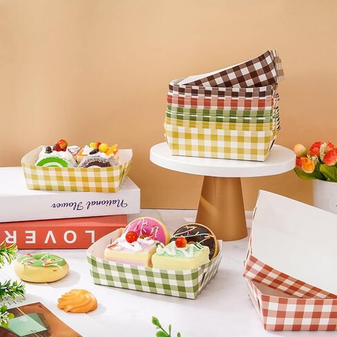 Whaline 120Pcs Fall Paper Food Tray 4 Colors Autumn Plaid Disposable Food Serving Boats Greaseproof Colorful Checkered Food Holders for Hot Dog Popcorn Taco Fries Party Supplies in Saudi Arabia