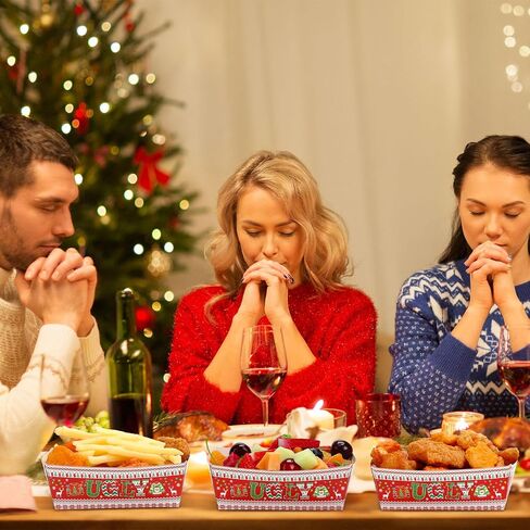 Nitial 50 Pcs Christmas Paper Food Trays Ugly Sweater Disposable Food Boats Xmas Food Serving Baskets Tray for Burger Fries Taco Hot Dog Popcorn Nachos Winter Holiday Christmas Party Supplies in Saudi Arabia
