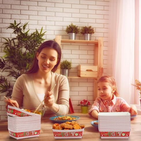 Nitial 50 Pcs Christmas Paper Food Trays Ugly Sweater Disposable Food Boats Xmas Food Serving Baskets Tray for Burger Fries Taco Hot Dog Popcorn Nachos Winter Holiday Christmas Party Supplies in Saudi Arabia