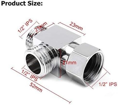 1/2" Brass Chrome 3 Way Diverter, Hose Fitting Tee, T Shape Adapter Connector for Angle Valve Hose, Bath Shower Arm, Toilet Bidet Sprayer Faucet in Saudi Arabia