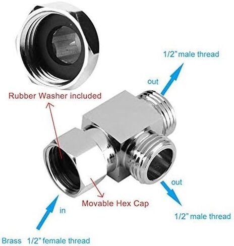 1/2" Brass Chrome 3 Way Diverter, Hose Fitting Tee, T Shape Adapter Connector for Angle Valve Hose, Bath Shower Arm, Toilet Bidet Sprayer Faucet in Saudi Arabia