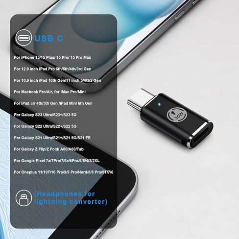 محول Aolcev USB C، محول L (أنثى) إلى USB C (ذكر) لسلسلة iPhone 15، محول شحن سريع 60 وات PD من النوع C لهاتف Samsung S24 Ultra S23 Fe S22+ Z Flip 5 Z Fold 5، محول USB C in Kuwait