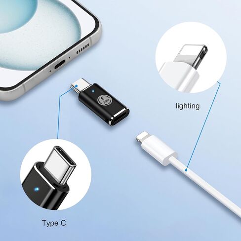 محول Aolcev USB C، محول L (أنثى) إلى USB C (ذكر) لسلسلة iPhone 15، محول شحن سريع 60 وات PD من النوع C لهاتف Samsung S24 Ultra S23 Fe S22+ Z Flip 5 Z Fold 5، محول USB C in Kuwait