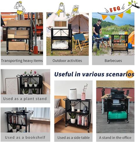 Lumizone 3-Tier Foldable Rolling Tool Cart with Wheels, Utility Cart with Pegboard for Garage Organizer and Tool Storage, Power Tool Storage Cart on Wheels (Tool Cart) in Saudi Arabia