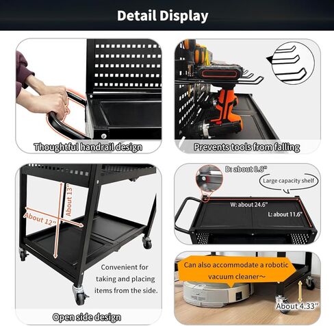 Lumizone 3-Tier Foldable Rolling Tool Cart with Wheels, Utility Cart with Pegboard for Garage Organizer and Tool Storage, Power Tool Storage Cart on Wheels (Tool Cart) in Saudi Arabia