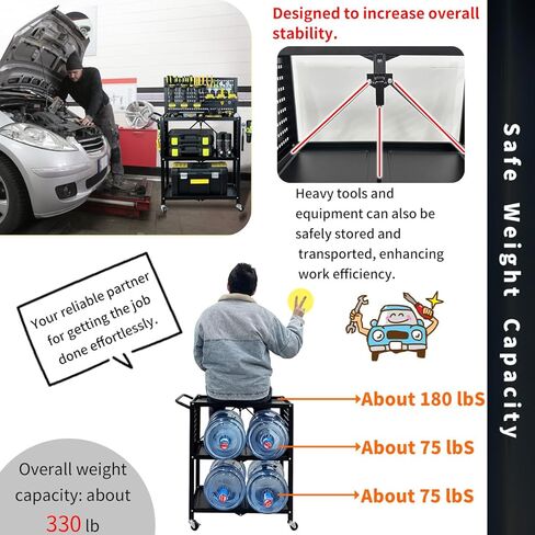 Lumizone 3-Tier Foldable Rolling Tool Cart with Wheels, Utility Cart with Pegboard for Garage Organizer and Tool Storage, Power Tool Storage Cart on Wheels (Tool Cart) in Saudi Arabia