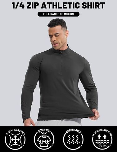 MIER Mens Quarter Zip Pullover Dry Fit Lightweight 1/4 Zip Long Sleeve Shirts for Athletic Running Golf Hiking, UPF 50+ in Kuwait