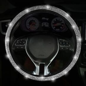 Bling Steering Wheel Cover, Bling Crystal Rhinestone Car Steering Cover Universal 14.2-15.3 inch Glitter Car Wheel Cover Sparkling Accessories for Women & Girl