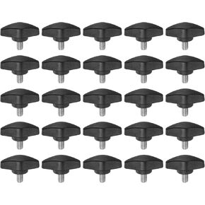 HARFINGTON 25pcs Tee Wing Knobs Thumb Screws M6 x 30mm Standard Male Thread Plastic T Knobs Handles Hand Clamping Knobs Grip Thumbscrew, Black