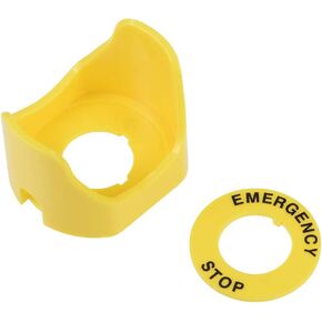 uxcell 22mm Plastic Two Feet Push Switch Button Protective Cover With Emergency Stop Warning Circle Yellow 1pcs