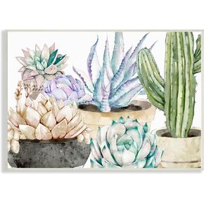 Stupell Industries Chic Indoor Succulents and Cacti Modern Pottery Wood Wall Art