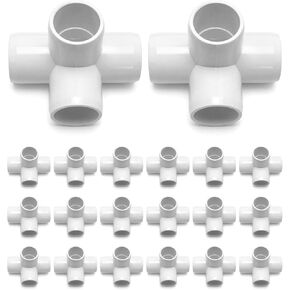 QWORK PVC Pipe Fitting, 4 Way 3/4" Tee Elbow, 20 Pack PVC Fitting Connector, Furniture Grade, for Building Furniture and PVC Structures, White