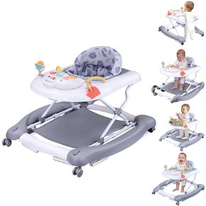 5 in 1 Foldable Baby Walker, Activity Baby Walker-Baby Bouncer, Rocker, Activity Center,Seat and Push Walker,Detachable Trampoline Mat, Adjustable Speed Rear Wheels and Height,Ages 6-18 Months(Pink)