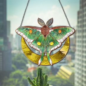 11.8 Inches Green Butterfly Acrylic Window Hanging Decor Moon Stained Panel Hangings Decorative Wall Art Mural for Bedroom Office Garden Wall Decoration Indoor Window Decor in Saudi Arabia
