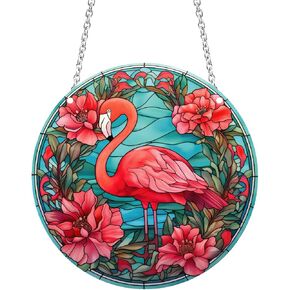 Flamingo Acrylic Window Hangings Yard Ornament Acrylic Wall Stained Panels Decor Window Art Decor for Bedroom Office Garden Kitchen