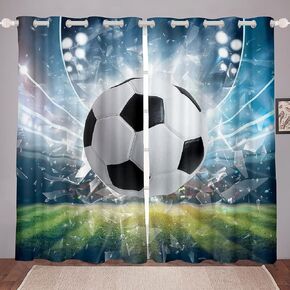 Soccer Ball Window Treatment For Kids Boys Teens Sports Theme Darkening Curtain Football Pattern Curtains Football Match Window Curtains Bedroom Decor Thermal Insulated Window Drapes 2 Panel,42X63