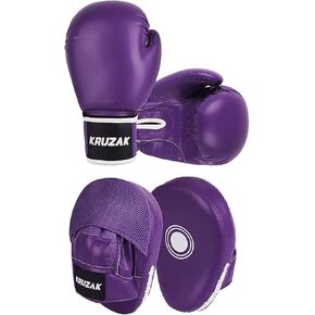 Kruzak Plain Kids Focus Mitts and Boxing Gloves Set for Kickboxing and Muay Thai MMA Training - Unisex Kit with Punching Pads for Martial Arts and Karate