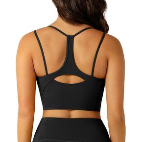 XUNYU Women Longline Sports Bra Padded Push Up Open Back Workout Top Built in Bra Spaghetti Yoga Shirts Strappy