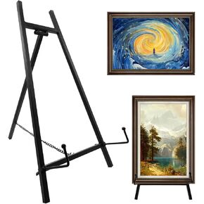 Metal Easel Stand, 16.5" x 8.7" x 4.3" Modern Metal Tripod Plate Stand with Chain Support, Table Top Easel Stand for Mirror, Wedding Display Picture, Board, Platter, Book, Photo(Black)