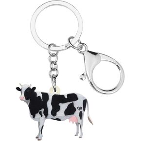 Acrylic Cute Dairy Cow Keychain Cattle Keyring Farm Jewelry Charms For Women Girls