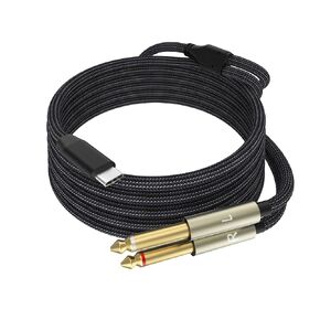 كابل USB C إلى ثنائي 6.35 مم 1/4 بوصة مقسم ستيريو Y، سلك صوت USB من النوع C إلى مزدوج 6.35 مم 1/4 بوصة TS للهواتف الذكية والكمبيوتر اللوحي ومضخم وصلة الكمبيوتر المحمول وخلاط وحدة التحكم ومكبر الصوت (10FT)