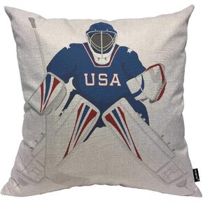 HOSNYE Team USA Hockey Goalie Throw Pillow Case Cushion Covers Ice Jersey Sport Cotton Linen for Couch Bed Sofa Car Waist 18 x 18 inch