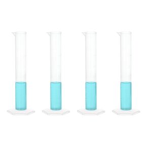 PATIKIL 25ml PP Plastic Graduated Cylinder, 4 Pack Hex Base White Graduations Measuring Cylinder for Lab Home Use, Clear White