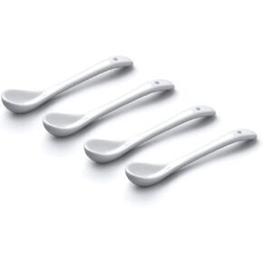WM Bartleet & Sons 1750 TSET152 Set of 4 Small Traditional Porcelain Salt, Condiment and Spice Spoons (10cm) – White