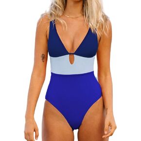 CUPSHE Women's One Piece Swimsuit Bathing Suit V Neck Cutout Swimwear Color Block M
