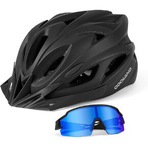 Odoland Bike Helmet with Cycling Sunglasses, Adjustable Size Adult Cycling Helmets for Men Women Road Bike Mountain Ebike, Matte Black