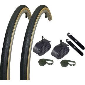 2 Bike Tires, Tubes & Strips - 27" x 1-1/4" Road Bike Tires, Tubes, Rim Strips & Tire Levers Bundle. Steel Frame Road Bike replacment Tires.