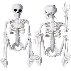 XIMISHOP 8pcs Posable Halloween Hanging Skeleton Decoration, 16" Full Body Halloween Skeleton Decoration with Movable Joints for Halloween Graveyard Haunted House Decore Indoor Outdoor