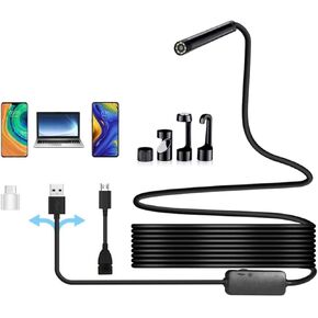 Endoscope Camera, USB Industrial Borescope with 6 LED Lights, 7mm Probe Pipe Inspection Snake Camera IP67 Waterproof for Android, for Windows(1 Meter / 3.3ft)