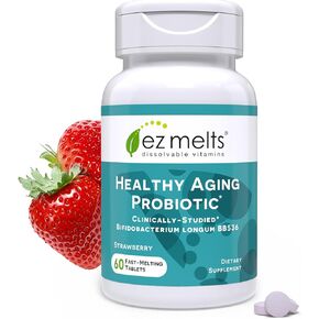 EZ Melts Dissolvable Healthy Aging Probiotic, Bifidobacterium Longum BB536 (2 Billion CFU), Sugar-Free, Probiotics for Women & Men 50+, 2-Month Supply