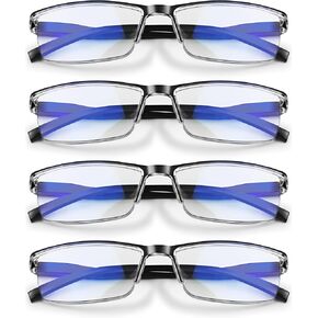 4 Pack Reading Glasses Men - Readers for Men Classic Style, Spring Hinges, Sturdy and Durable, Blue Light Protection Cheaters