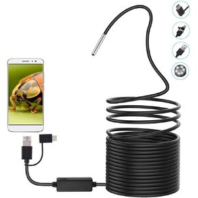 USB Snake Inspection Camera 3 in 1 Endoscope Inspection Camera 20M 720P Waterproof Borescope Inspection Camera with 8 Adjustable LED for Pipe Car Inspection