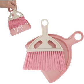 Mini Dustpan and Brush Set Portable Small Broom with Dust Pan Handheld Hangable Whisk Broom and Dust Pan for Home, Kitchen, Table, Office, Car 1 Pcs (Pink)