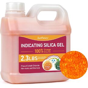 LotFancy 2.3 LBS Silica Gel Beads, Orange Indicating Desiccant, Rechargeable Silica Beads for Electronic Drying, Cabinet Storage
