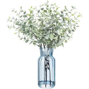 Fake Plants in Glass Vase with Faux Water,Artificial Eucalyptus Plant Indoor for Shelf Decor Fake Plants for Kitchen Laundry Room Bathroom Counter Decor，Enjoy Natural Eucalyptus Scent