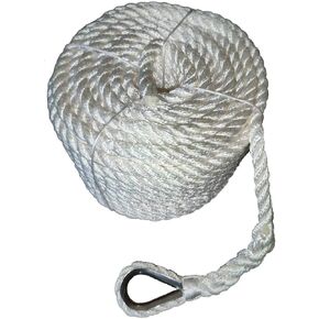 MarineNow Twisted 3 Strand Nylon Anchor Rope Line Rode with 316 Stainless Steel Thimble Choose Size and Length (5/16", 100 feet)