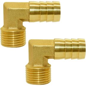 Joywayus Brass Hose Fitting, 90 Degree Elbow, 1/2" Barb x 3/8" NPT Male Pipe Water/Fuel/Air (Pack of 2)
