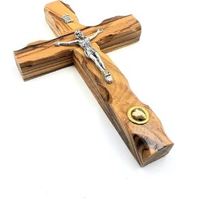 Zuluf Catholic Cross Crucifix with Holy Land Stone for Wall Christian Olive Wood Religious Gift | Wooden Cross with Crucifix | 4.7 Inches CRS046