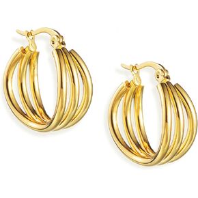 Sonateomber Chunky Open C Triple Hoop Statement Stud Earrings for Women - Fashion Trendy Cute Large Big Split Summer Jewelry Gift…