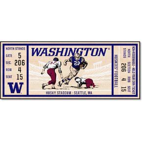 FANMATS 23152 NCAA - Washington Huskies Ticket Design Runner Rug - 30in. x 72in. | Sports Fan Area Rug, Home Decor Rug and Tailgating Mat