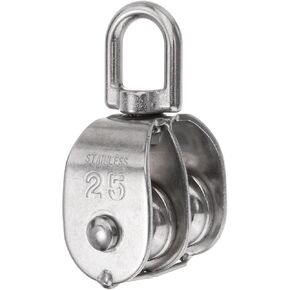 uxcell M25 Double Pulley Block, Stainless Steel Swivel Rigging Lifting Wheel Fixed Pulley, Crane Hanging Wire Towing Wheel, Rope Cable Pulley Roller