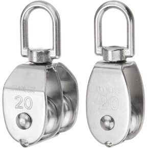 uxcell M20 Pulley Block (2pcs, Single+ Double Wheel) Stainless Steel Swivel Rigging Lifting Wheel Fixed Pulley, Crane Hanging Wire Towing Wheel